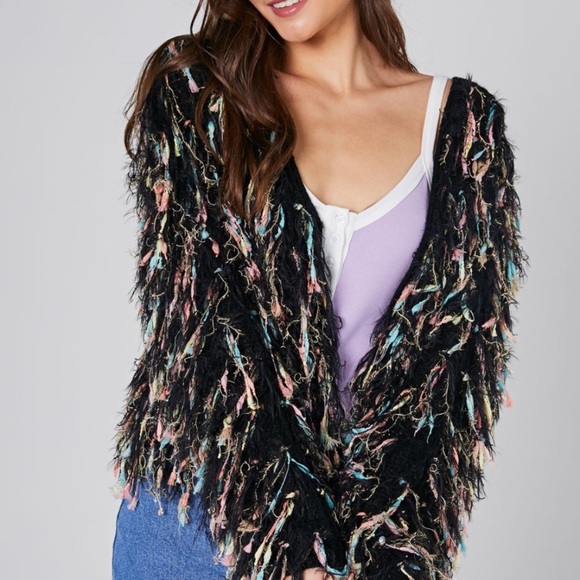 BLUE BLUSH Crochet Shaggy Fringe Multicolored Sweater Size Medium - Picture 2 of 14